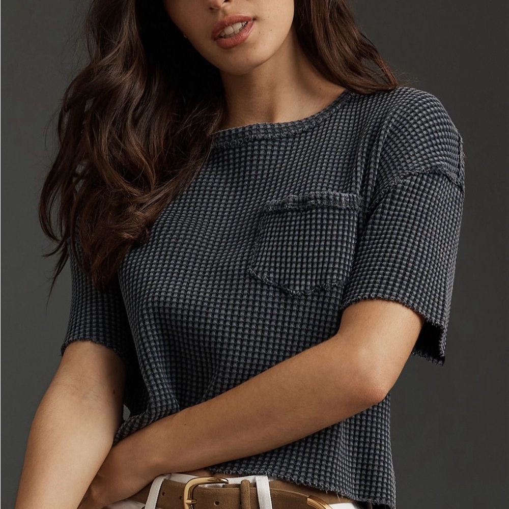 Pilcro Charcoal Waffle Knit Scoop Neck Sweater Tee